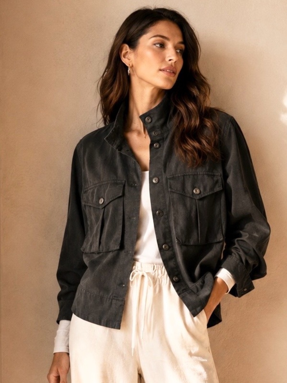 Pistola Tencel Utility Jacket Military Minimalist Sz XS Oversized NWOT
